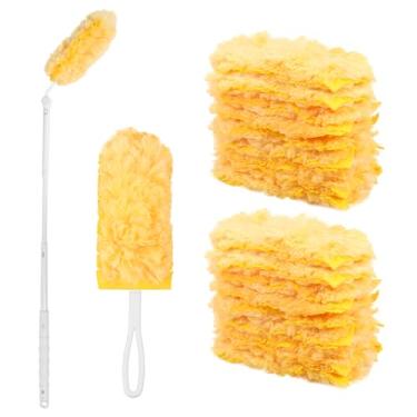Imagem de 20 peças de refil de espanador multisuperfície kit com alça kit de limpeza de 360 graus recargas de limpeza multiuso para casa, ventilador de cela, persianas, ventilação e prateleiras (amarelo)