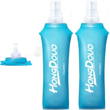 Imagem de Hongdouo 2 pacotes de frascos macios, 500 ml, garrafa de água macia dobrável de TPU para pacote de hidratação, colete de corrida, garrafas de água dobráveis sem BPA para caminhadas, ciclismo, escalada