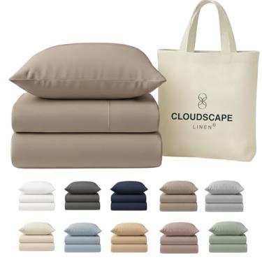 Imagem de CLOUDSCAPE LINEN Lençóis de solteiro 100% algodão egípcio, conjunto de cama de luxo com 3 peças, algodão egípcio de 400 fios, qualidade hoteleira, macio, sedoso, respirável e durável, bolsos profundos