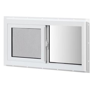 Imagem de COLORPAPA Janela de porão de vinil, janela deslizante para destros de 81.3 cm x 45.7 cm com vidro temperado isolado de painel duplo e tela de malha de fibra de vidro para porão, banheiro, casa