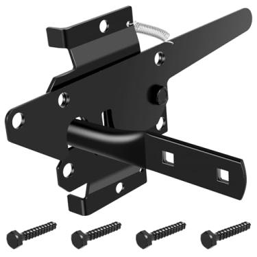 Imagem de Tzdxfgl Trava de portão autotravante, trava de cerca de madeira por gravitação automática, ferragem de ferro resistente para piscina/jardim com parafusos de montagem para cerca de vinil, segurança