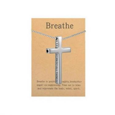 Imagem de phaxud Colar com respiração cruzada, versículo bíblico inspirador, antiansiedade, mindfulness, joia de aço inoxidável para equilíbrio interno, foco diário, ioga e meditação, 6, Aço inoxidável, Sem