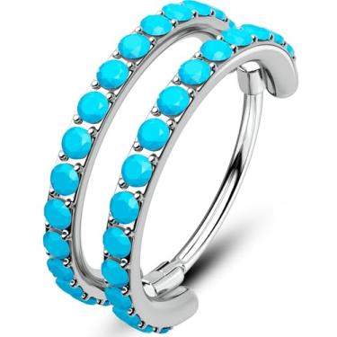 Imagem de OUFER Anéis de nariz duplo de 20G, anéis de nariz turquesa para mulheres e homens, brincos Daith, joia de piercing labial de hélice de concha de torre Tragus, joia de piercing labial de aço cirúrgico
