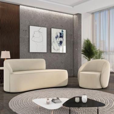 Imagem de Sofá 3 Lugares Orgânico 180cm Morgan e Poltrona Lua Veludo Bege D03 - 