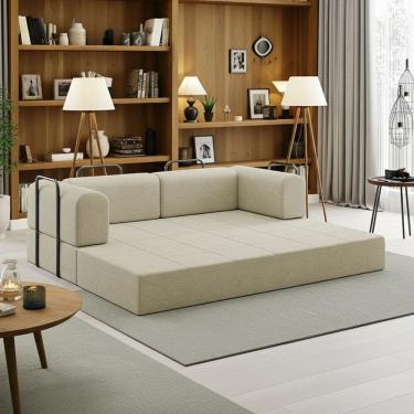 Imagem de Sofá Cama de Espuma Modular Axel 180cm 03 Lugares com Apoio de Metal Bouclê - Abmaza