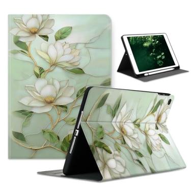 Imagem de Compatível com iPad 9ª geração (2021)/8ª geração (2020)/7ª geração (2019) 10,2 polegadas com suporte para lápis, capa protetora automática para despertar/dormir, elegantes flores de magnólia vintage
