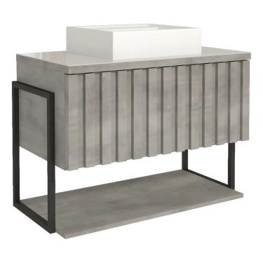 Imagem de Armário Banheiro 80Cm Mdf Aço Cuba Prat Porta Havaí Cinza