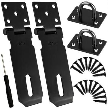 Imagem de Wopanxye Pacote com 2 ferrolho de cadeado preto de 10 cm, trava de bloqueio de portão de galpão de aço inoxidável, trava de segurança resistente com parafusos, para armário, gaiola de animal de
