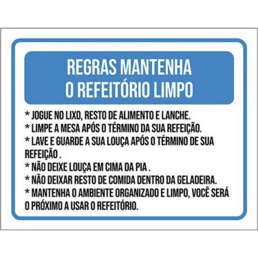 Imagem de Kit 5 Placas Sinalização - Regras Mantenha Refeitório Limpo