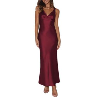 Imagem de Vestido maxi VUBIYA elegante de cetim com decote em V sem encosto para