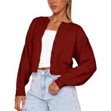 Imagem de Suéter de cardigã feminino NVRENJIA Y2K com botão frontal, vinho tinto