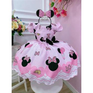 Imagem de Vestido Minnie Rosa Luxo com Broche de Laço para Crianças - Fabuloso A