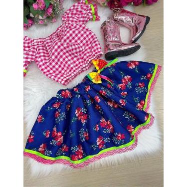 Imagem de Conjunto Junino Luxo Mirela Saia Florida Azul - Festa Junina - Fabulos