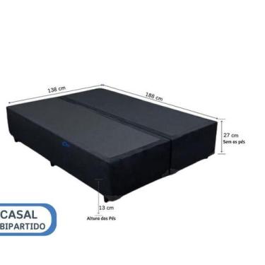 Imagem de Base Box Casal Bipartida Blindado 138x188x40 em Suede Preto ou Cinza  