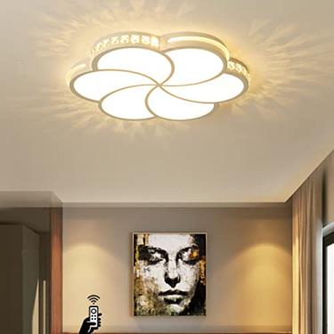 Imagem de Luminária de teto LED regulável para sala de estar, 50 cm, design de flor de cristal, luminária de teto de metal branco com controle remoto, luz criativa para quarto, iluminação de teto mode
