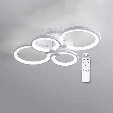 Imagem de Luminária de teto LED 60W, lustre de 6 anéis 3000-6000K regulável com controle remoto, luminária de teto moderna e criativa em acrílico para quarto, sala de estar, escritório e estudo, preta