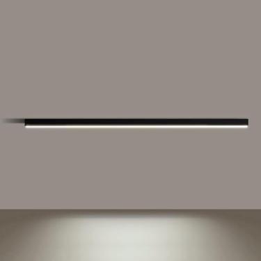 Imagem de Luminária de teto preta moderna semi embutida, lustre linear para sala de estar, quarto, cozinha, corredor, design minimalista com luz neutra (146)