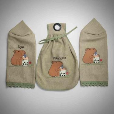 Imagem de Kit Cozinho com 03 Capas Galão Água 20 Litros Botijão De Gás E Porta S