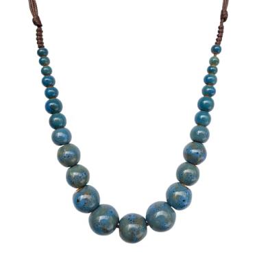 Imagem de Zlanderah Colar feminino hippie com contas de cerâmica turquesa azul turquesa, colar boêmio, joia artesanal com contas marinha, presente para ela