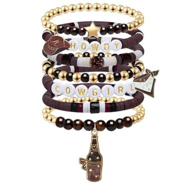 Imagem de Dreuyet 7 pulseiras femininas com contas de vaqueira ocidental, empilháveis, elásticas, boêmia e acessórios de joias, Medium, Vidro Vidro Cordão elástico, Sem Pedra Preciosa