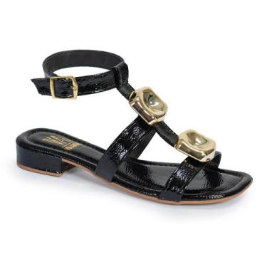 Imagem de Sandalia Salto Bloco Baixo Feminino Via Angel Enfeite Metalizado Fashi