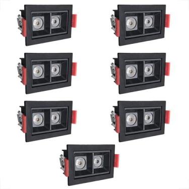 Imagem de 7 Spot Mini Dowlight Duplo Led Embutir 3000k Preto Bet56 - Bet56kit7, 