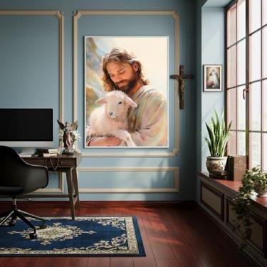 Imagem de Quadro Jesus Cristo Companheiro dos Animais - 70x50cm - Quadros On-lin