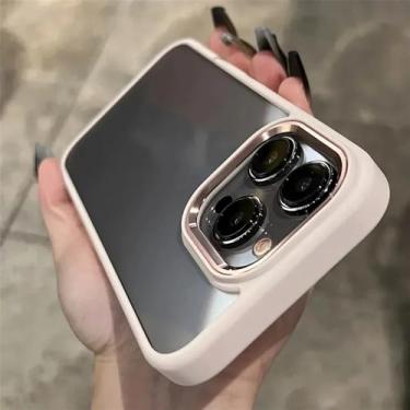 Imagem de Acrílico Hard PC Titanium Grey Case para iPhone 15 14 13 12 11 Pro Max X XS Max XR 7 8 Plus Lente de metal transparente protege capa, rosa, para iPhone 15 Plus