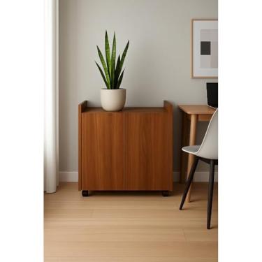 Imagem de Armário Multiuso Organizador com Rodízios 2 Portas | Móvel Compacto para Escritório, Sala e Home Office (Nature)