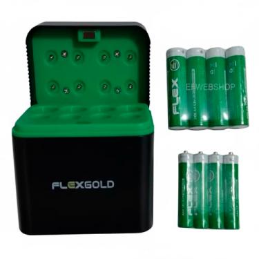 Imagem de Carregador de Pilhas AA AAA Flexgold Tipo Caixa para Pilhas Recarregáveis com 8 Slots via Cabo USB-C + 4 Pilhas AA 2900 e 4 Pilhas AAA 1100 FX-C22