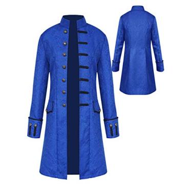 Imagem de WISHU Mens Vintage Tailcoat Jacket Goth Long Steampunk Formal Gothic Victorian Frock Coat Costume for Halloween (Blue, L)