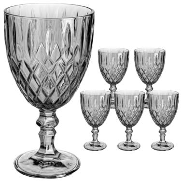 Imagem de Jogo 6 Taças de Vidro Luxo Quartzo Fume 340ml Vinho Água Drinks Grosso Resistente Ametista