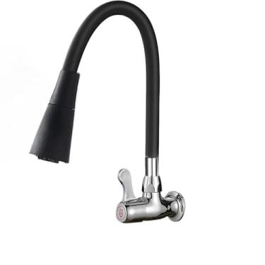 Imagem de Torneira de Cozinha Parede Preta Flexível - Torneira Cone com Spray Duplo e 1/4 Volta | Mangueira de Metal com Revestimento de Silicone(preto/parede/Rotação de 360°)