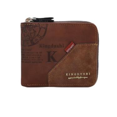 Imagem de Carteira masculina macia de poliuretano para uso diário, 2 bolsos com zíper, 1 compartimento para dinheiro, 4 compartimentos para cartões, 2 porta-documentos para uso diário, trabalho, viagens, Café