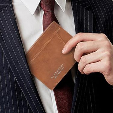Imagem de Carteira masculina, bolsa masculina de couro dobrável com compartimento para cartão de identificação, janela com zíper para moedas e bolso para dinheiro, carteira para cartão de crédito, Marrom