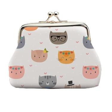 Imagem de Bolsa de moedas de couro com tema de gato, suporte para dinheiro com estampa de animal fofo para mulheres, durável e portátil, pequena carteira branca para dinheiro e cartões