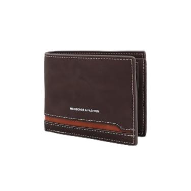 Imagem de Carteira masculina de grande capacidade, carteira dupla de poliuretano retrô com 5 compartimentos, 1 compartimento para identidade, 2 compartimentos para dinheiro e 1 bolso com botão para cartão de