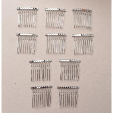 Imagem de 10 peças de pente de cabelo e presilhas – 10 dentes pequenos véu fio de metal grampos de cabelo e presilhas torcidas para noivas femininas e festas de casamento - Suprimentos decorativos (prata)