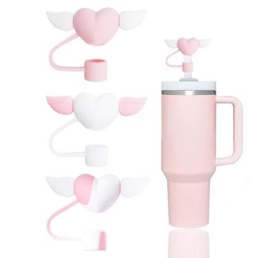 Imagem de Capas de canudo Love Wings compatíveis com copos Stanley de 30 e 1,134 g, protetores reutilizáveis e fofos de silicone para canudos StanleyCups de 10 mm (3 peças)