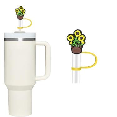 Imagem de Capa de canudo de girassol para copo Stanley de 40 e 850 g, tampa de cobertura de palha de silicone de 10 mm para acessórios de copo Stanley, bonito topo de palha para copos, tampa de palha para