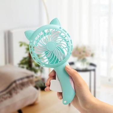 Imagem de Ventilador de prensa manual, mini ventilador fofo portátil de plástico para festa de acampamento de viagem, resfriamento portátil, presente ideal, sem bateria, azul