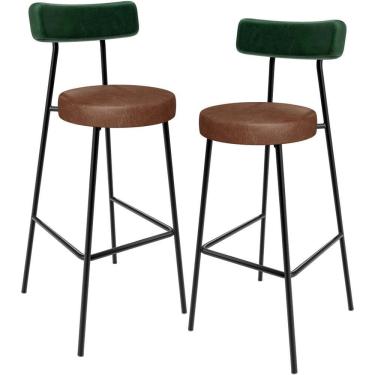 Imagem de Kit 02 Banquetas Alta Cozinha Sala De Jantar Milão L02 Facto Verde Couríssimo Marrom