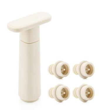 Imagem de Bomba de vácuo Wine Saver WOTOR com 4 rolhas de cor creme