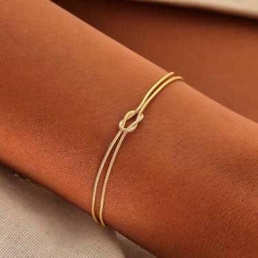 Imagem de Pulseiras douradas prateadas para mulheres e homens, delicada, empilhável, corrente em camadas, coração, pérola, nó, miçangas, berloques, joias, presentes, One Size, Metal, Sem Pedra Preciosa