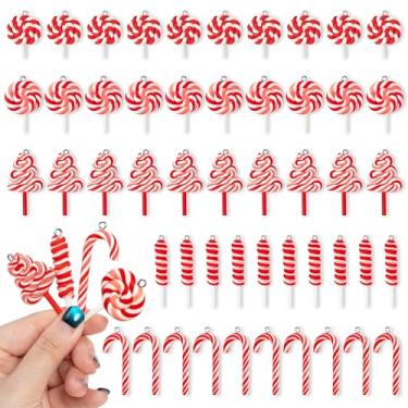 Imagem de Pingentes de mini bengalas de doces falsos de Natal - 50 peças de pingentes de bengala de argila para fazer joias, pingentes de pirulito de Natal para artesanato faça você mesmo, colar, pulseira