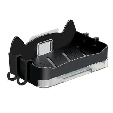 Imagem de YWBL-WH Suporte de Saboneteira de Parede, Design de Gato, Sem Furo, Instalação, Drenagem, Saboneteira de Plástico para Decoração de Banheiro (BLACK)