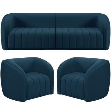 Imagem de Kit Sofá 4 Lugares Para Sala 292cm Com 02 Poltronas Lazio M03 Veludo A