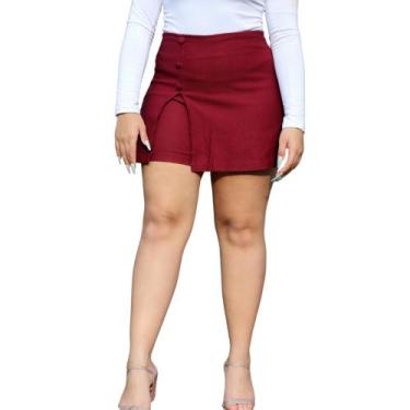 Imagem de Short Saia Com Botão e Fenda Basico Elegante Tecido Bengaline - Vinho 
