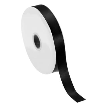 Imagem de PATIKIL Fita de cetim sólida de 1,27 cm x 60 metros, rolo de fita de tecido de poliéster face única para embrulho de presente, casamento, aniversário, buquê, laços de cabelo, decoração DIY, preto
