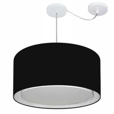 Imagem de Lustre Pendente Cilíndrico Com Desvio De Centro Vivare Md-4316 Cúpula Em Tecido 55x30cm - Bivolt Preto 127/220v